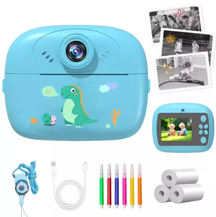 Câmera Infantil que Imprime Foto Instantânea - Filmadora HD - Azul e Rosa