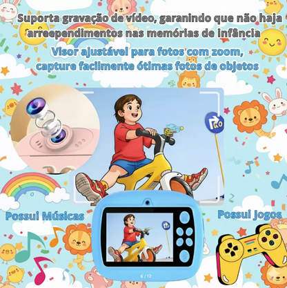 Câmera Infantil que Imprime Foto Instantânea - Filmadora HD - Azul e Rosa