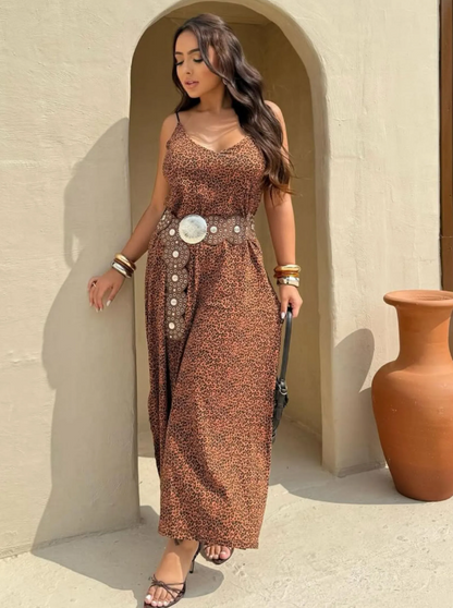 Vestido alça longo oncinha - Animal print