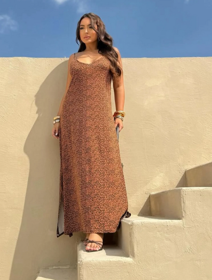 Vestido alça longo oncinha - Animal print