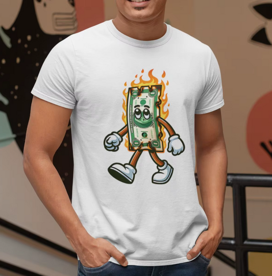 Camiseta masculina GuGi - Estampa Dinheiro Em Chamas (Algodão Premium)