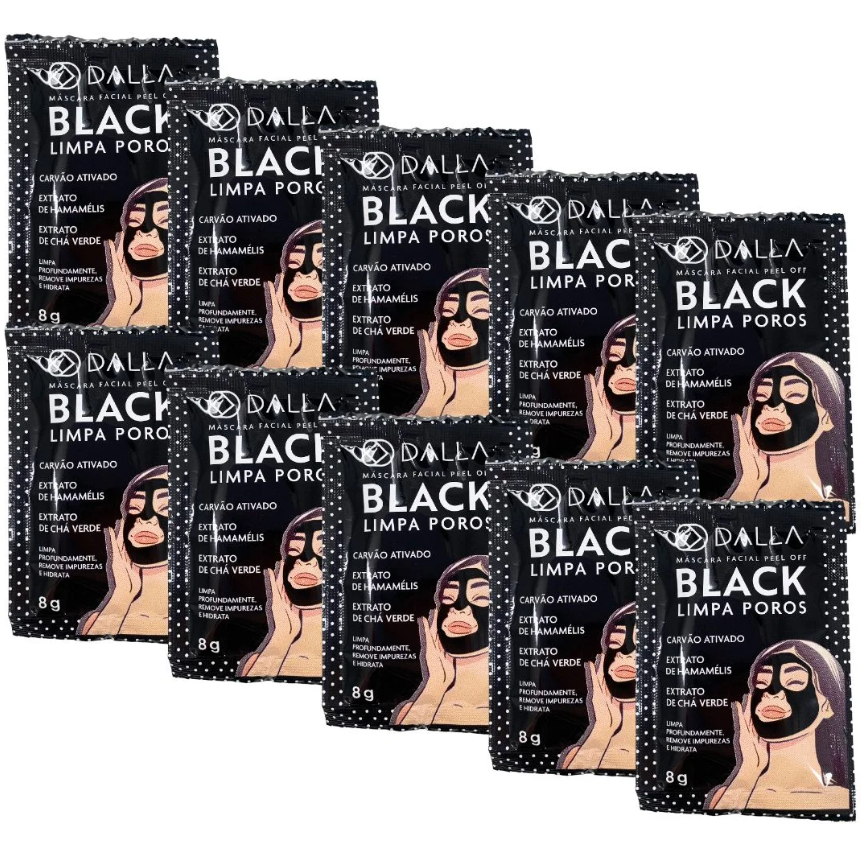 Máscara Facial Black Limpa Poros Peel Off Dalla DL1003 - Kit c/ 10 unid