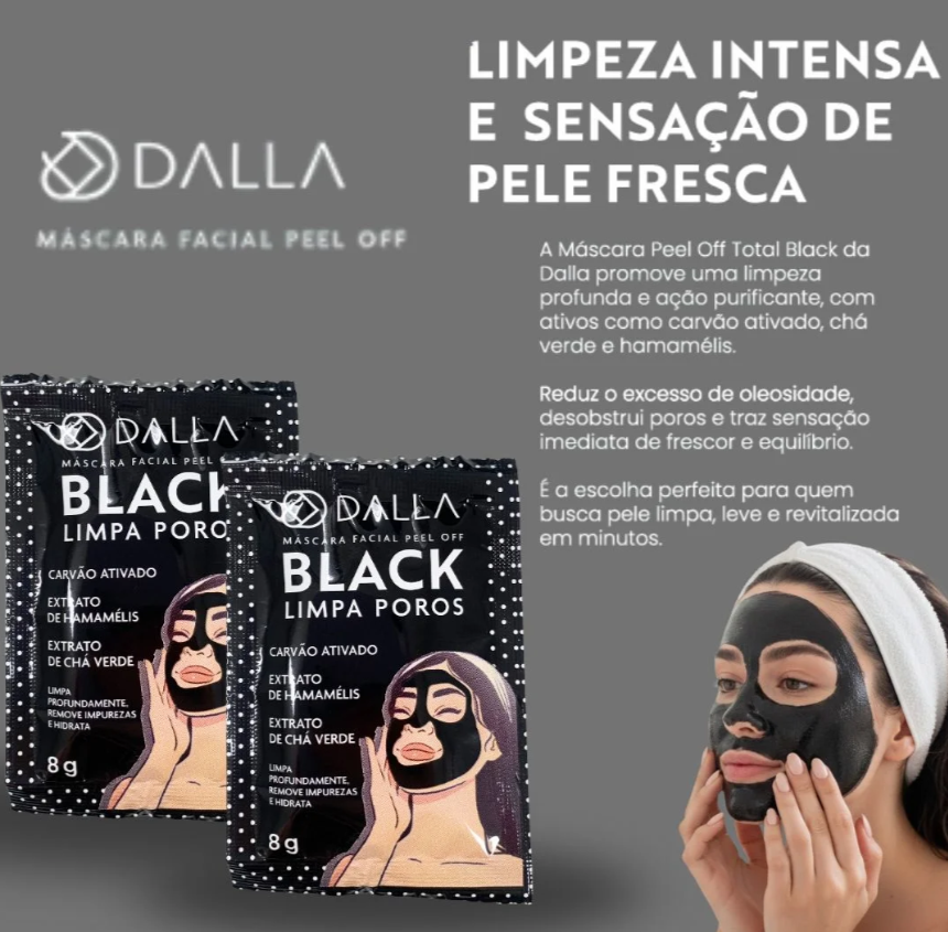 Máscara Facial Black Limpa Poros Peel Off Dalla DL1003 - Box c/ 60 unid
