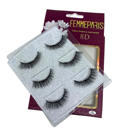 Cílios Postiços 8D F004 com 03 Pares Femme Paris FM1022 - Box c/ 12 unid