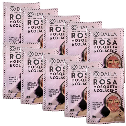 Máscara Facial Rosa Mosqueta & Colágeno Peel Off Dalla DL1005 - Kit c/ 10 unid