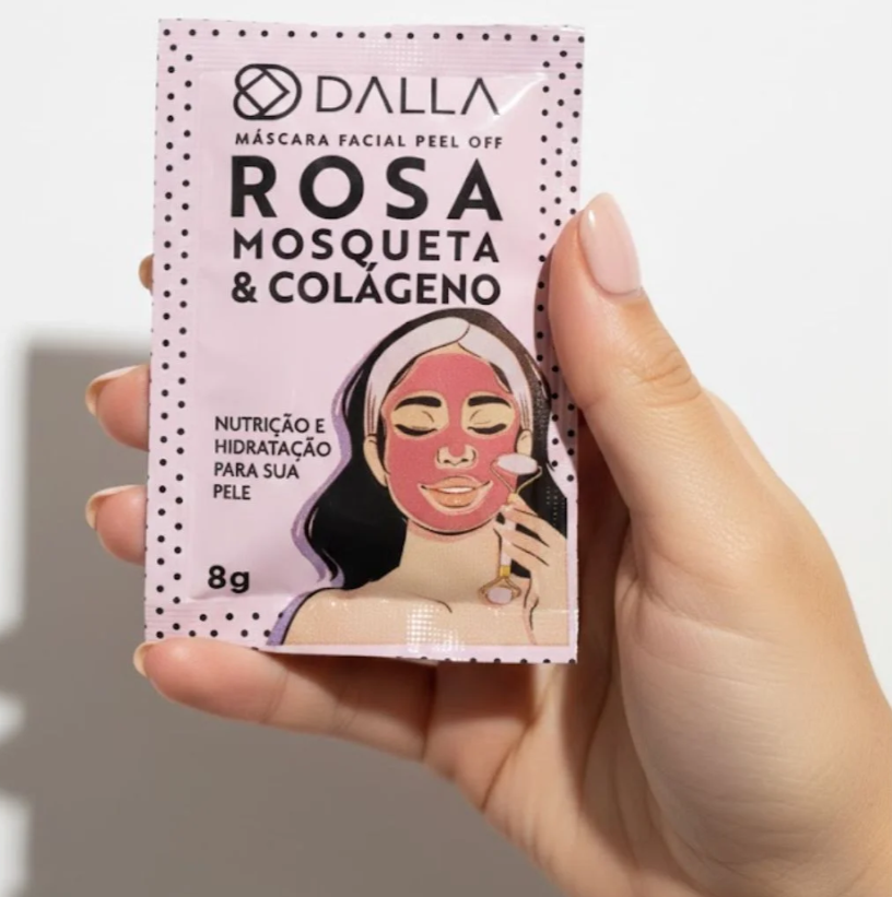 Máscara Facial Rosa Mosqueta & Colágeno Peel Off Dalla DL1005 - Kit c/ 10 unid