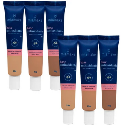 Base Líquida Matte Antioxidante Multifuncional Cores Escuras Mia Make 327 - Kit c/ 06 unid