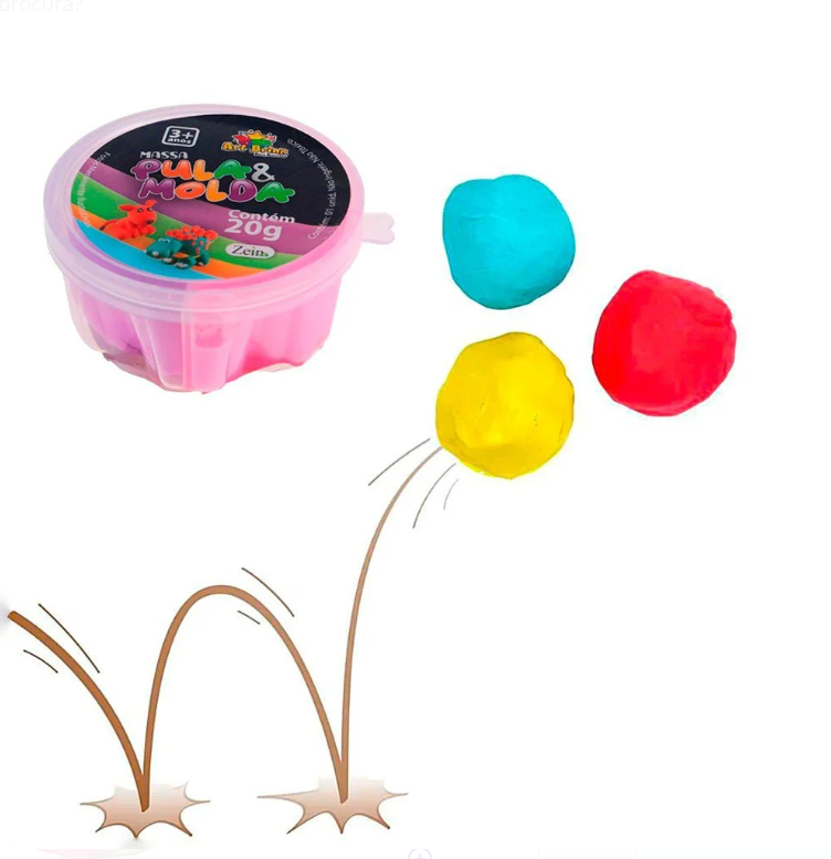 Massinha Pula & Molda colorida infantil 20G - 10 UNIDADES