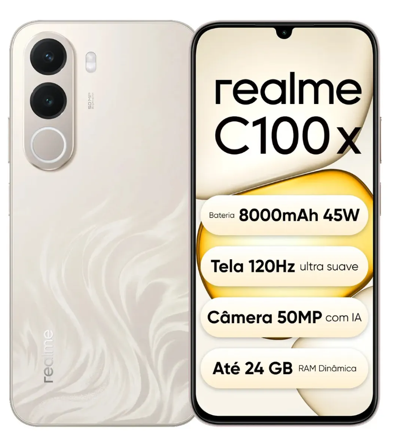 Celular Smartphone Realme C100x 256gb 4gb Ram - Dourado e Azul
