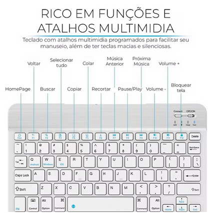 Kit Teclado e Mouse Sem Fio Bluetooth Para Tablet E Notebook Preto