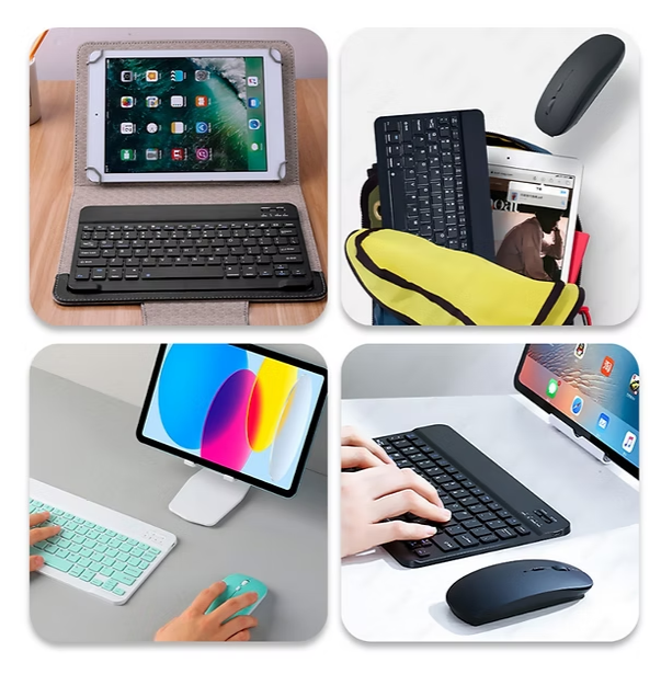 Kit Teclado e Mouse Sem Fio Bluetooth Para Tablet E Notebook Preto