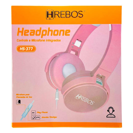 Fone Hrebos Headphone Com Fio Controle E Microfone Integrado HS-377