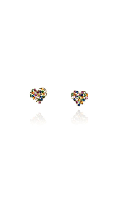 Brinco Coração Com Zircônias Coloridas Banhado em Ouro 18k