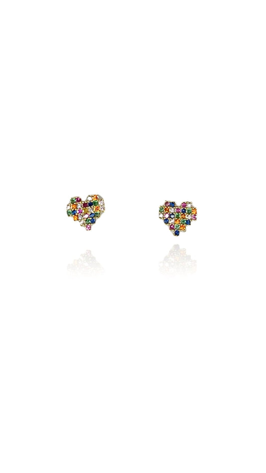 Brinco Coração Com Zircônias Coloridas Banhado em Ouro 18k
