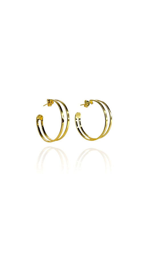 Brinco Argola Media Dupla Vazada Banhado em Ouro 18k