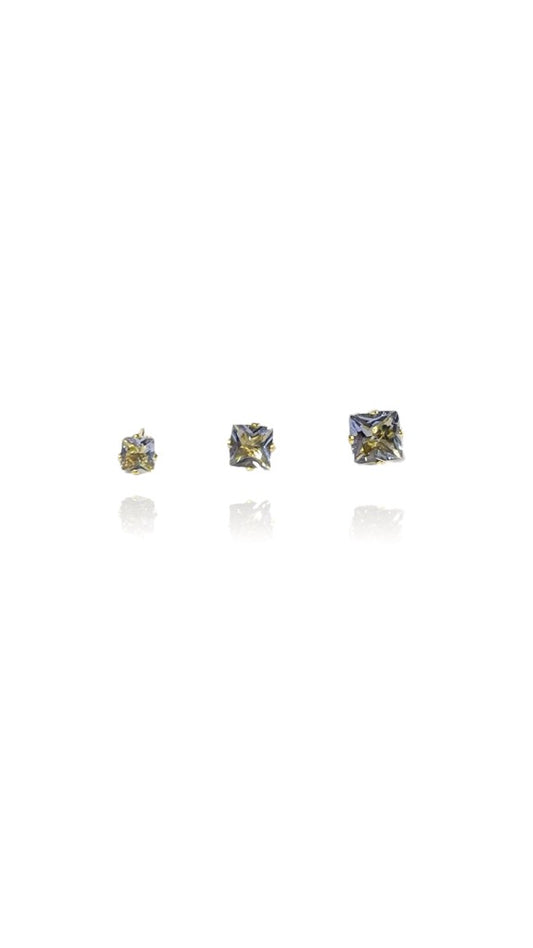 Trio de Zircônia Quadrada Lavanda Banhado em Ouro 18k