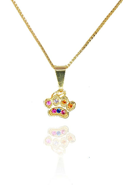 Colar Pingente Patinha De Cachorro Colorida Banhado em Ouro 18k