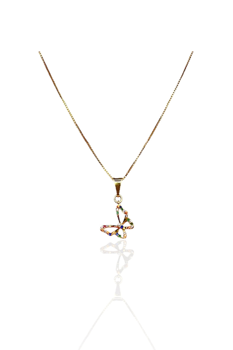 Colar Pingente Borboleta com Zircônia Colorida Banhado em Ouro 18k