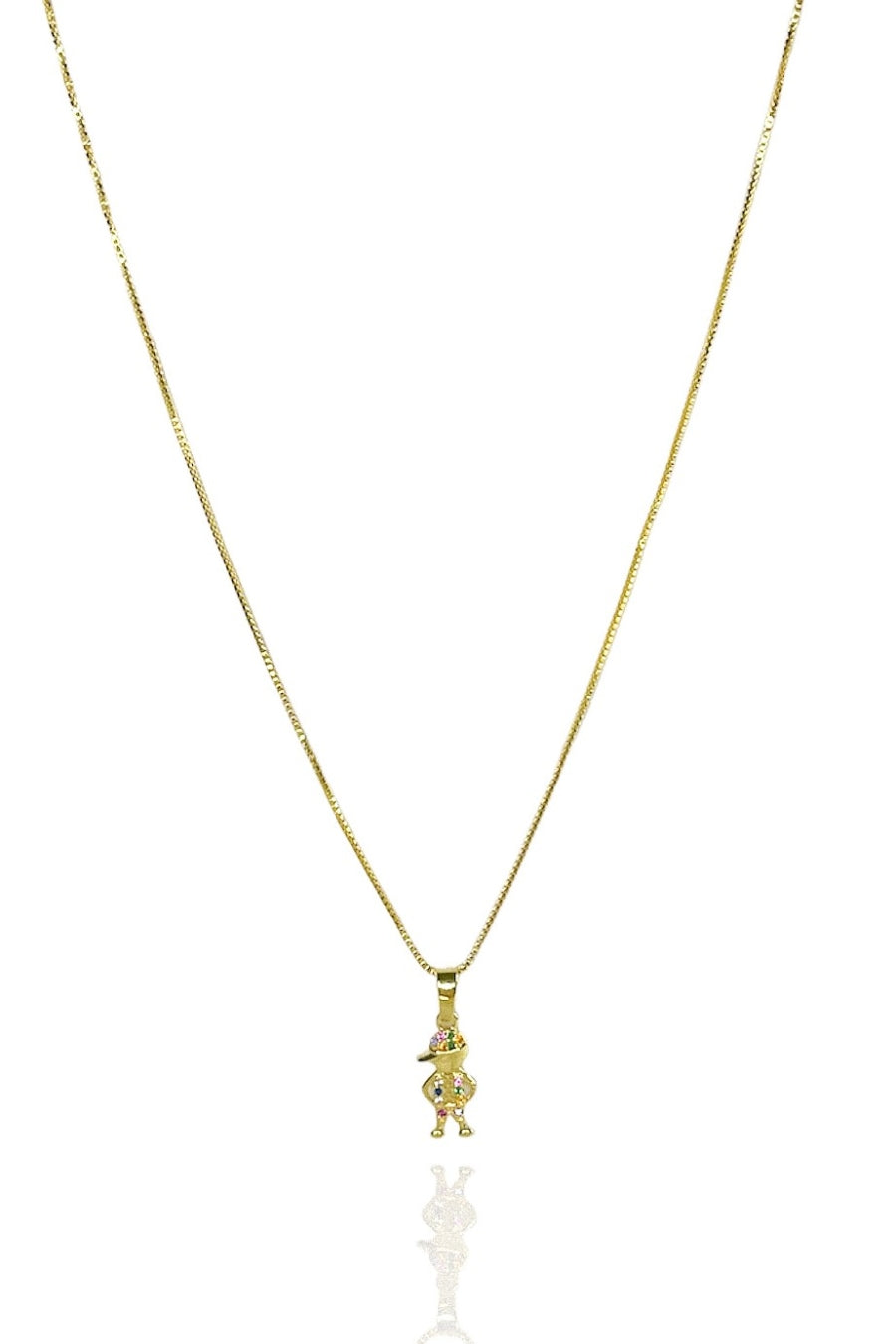 Colar Pingente Menino com Zircônia Colorida Banhado em Ouro 18k