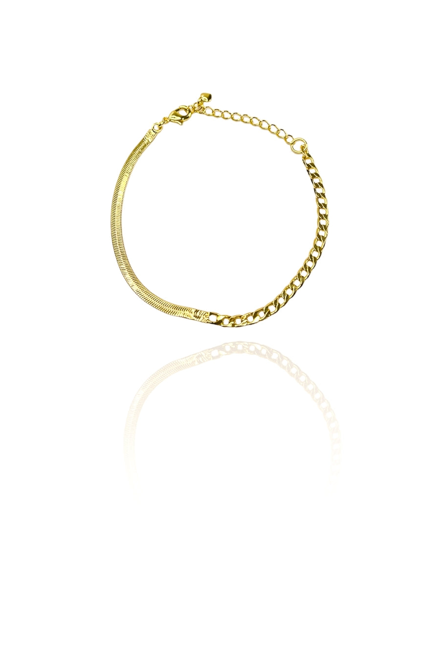 Pulseira Meia Fita Meia Corrente Banhado em Ouro 18k