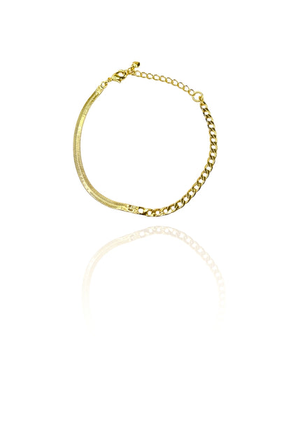 Pulseira Meia Fita Meia Corrente Banhado em Ouro 18k