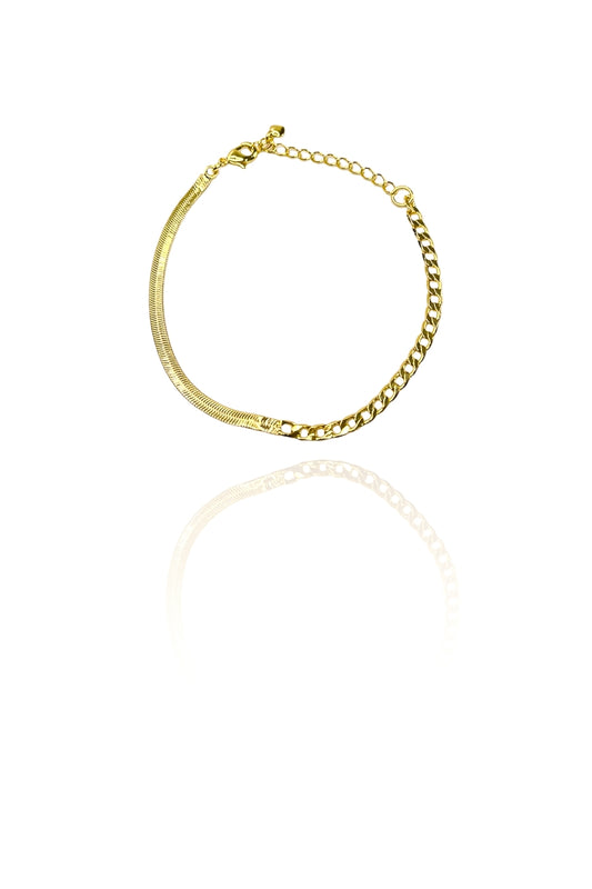 Pulseira Meia Fita Meia Corrente Banhado em Ouro 18k