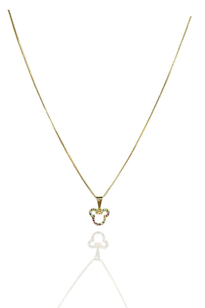 Colar Com Pingente Do Mickey De Zircônia Colorida Banhado em Ouro 18k