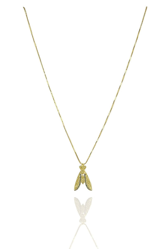 Colar Nossa Senhora Com Zircônias Azuis Banhado em Ouro 18k