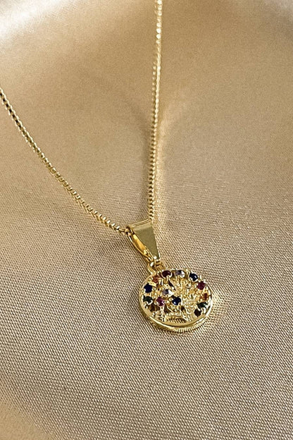 Colar Pingente Árvore da Vida com Zircônias Coloridas Banhado em Ouro 18k