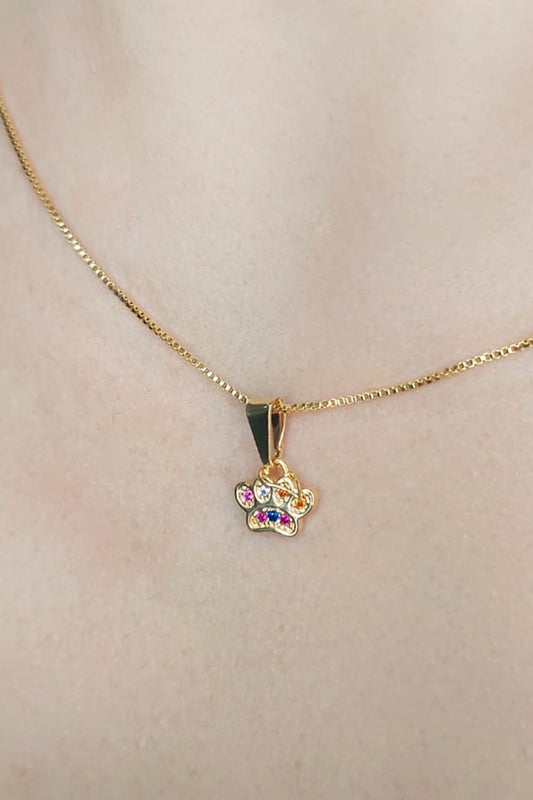 Colar Pingente Patinha De Cachorro Colorida Banhado em Ouro 18k
