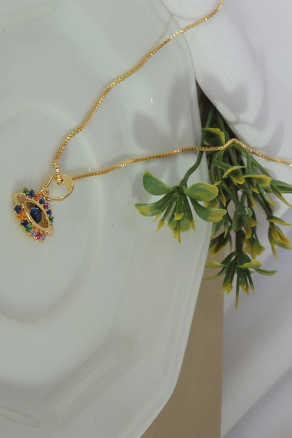 Colar Pingente Olho Grego com Zircônia Multicolor Banhado em Ouro 18k