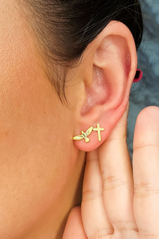 Duo de Cruz e Espírito Santo Banhado em Ouro 18k