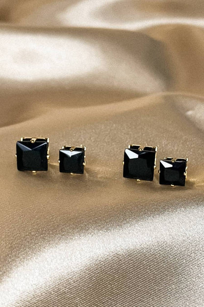 Duo Quadrado de Zircônias Grande Preto Banhado em Ouro 18k