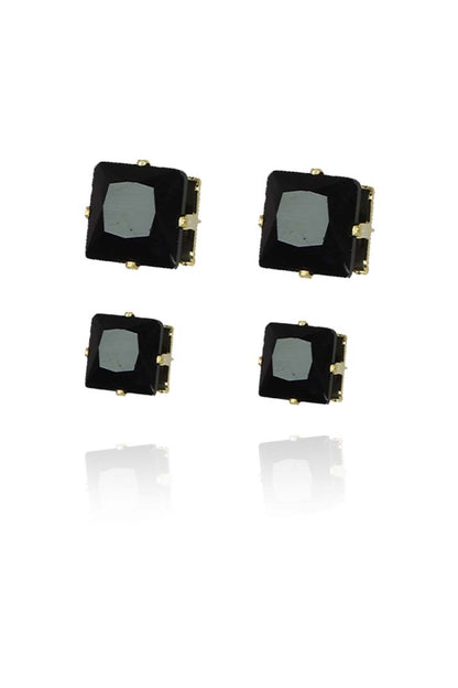 Duo Quadrado de Zircônias Grande Preto Banhado em Ouro 18k