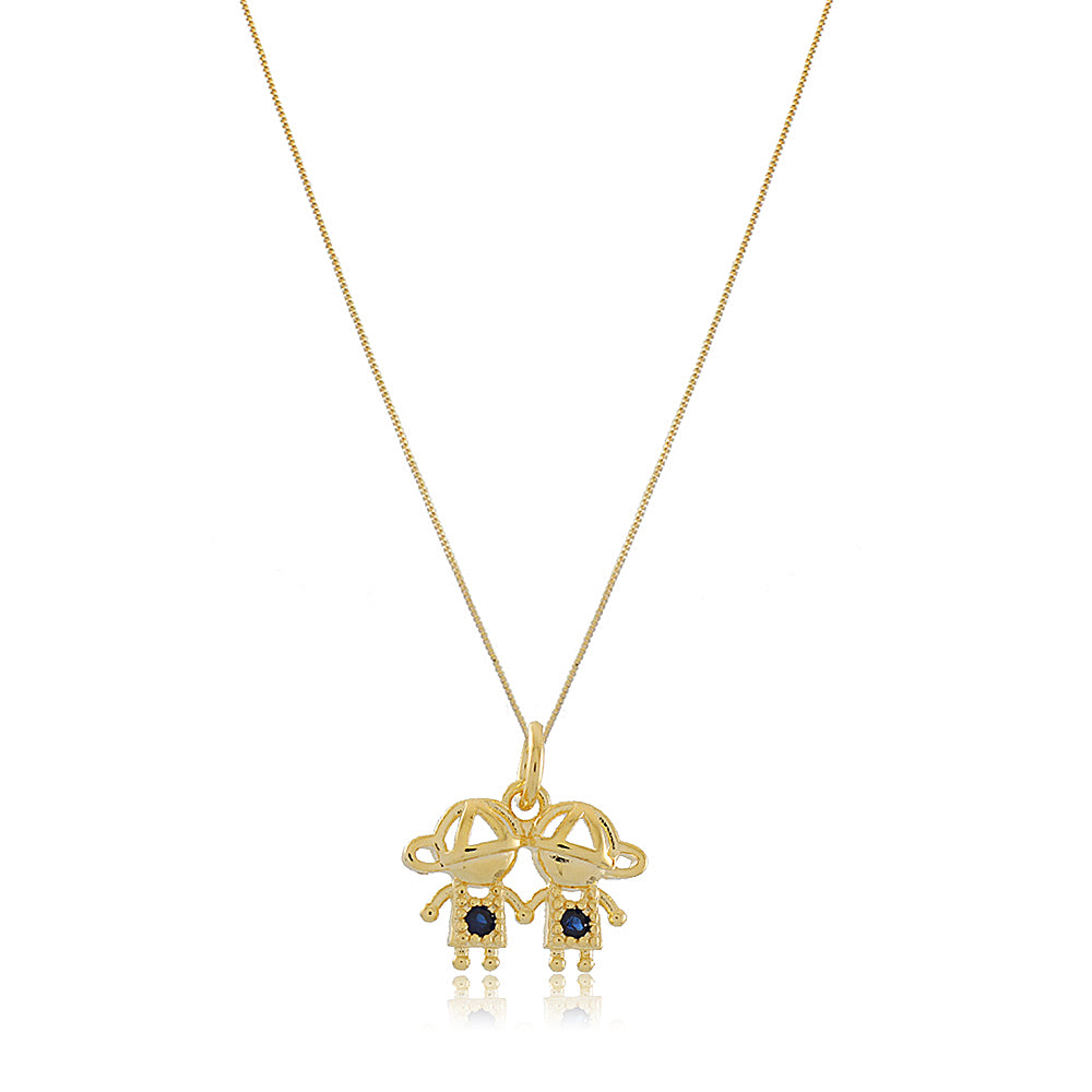 Colar de Casal de Filhos Banhado em Ouro 18k Nome:Menino