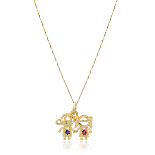 Colar de Casal de Filhos Banhado em Ouro 18k Nome:Menino