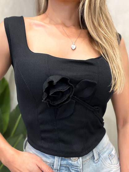 Cropped em Ribana Corset sem Manga com Flor Sabrina Ref. 69