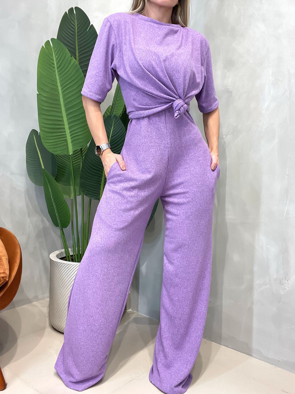 Conjunto em Lãnzinha Macacão e Blusa Manga Curta Ariana Ref. 1577