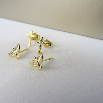 Duo de Cruz e Espírito Santo Banhado em Ouro 18k