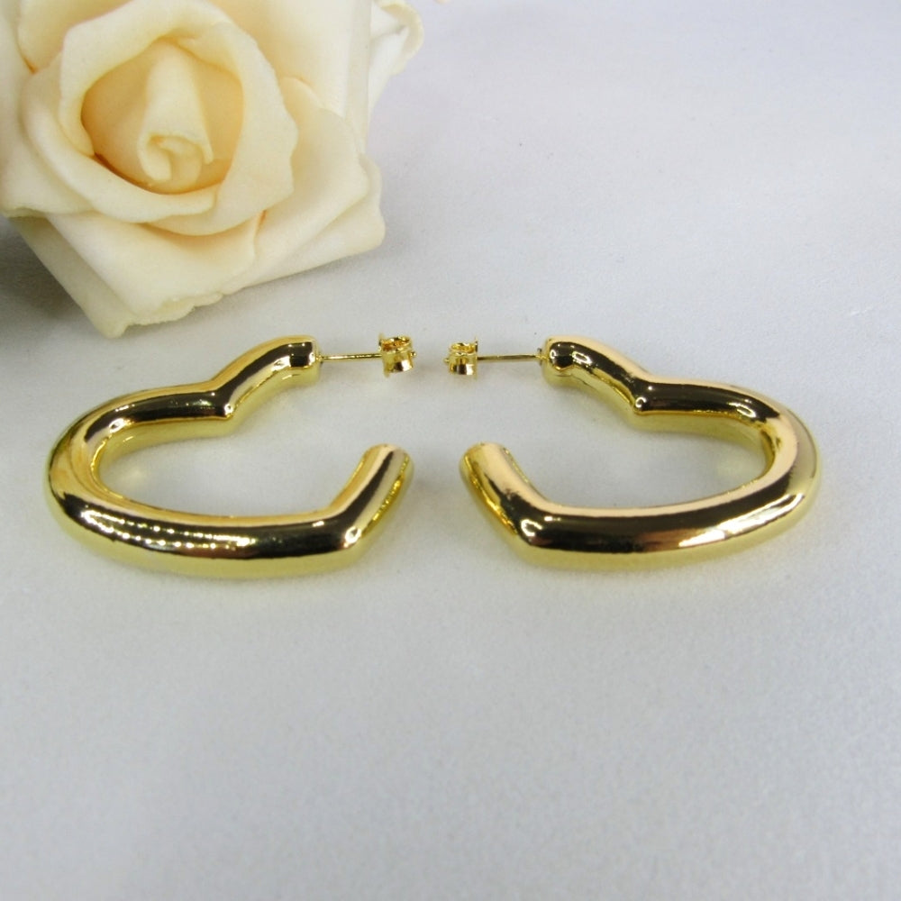 Brinco Argola de Coração Grossa Banhado em Ouro 18k