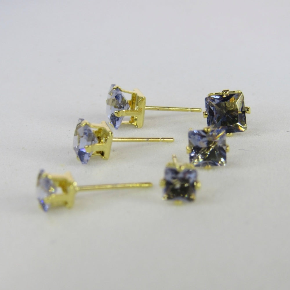 Trio de Zircônia Quadrada Lavanda Banhado em Ouro 18k