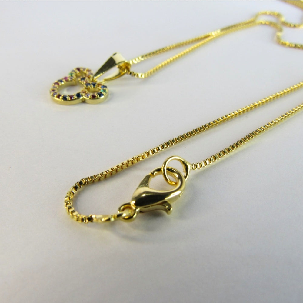 Colar Com Pingente Do Mickey De Zircônia Colorida Banhado em Ouro 18k