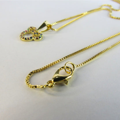 Colar Com Pingente Do Mickey De Zircônia Colorida Banhado em Ouro 18k