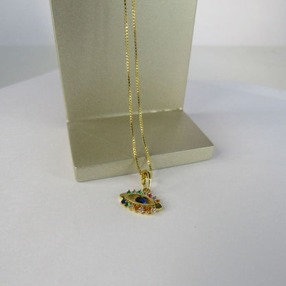 Colar Pingente Olho Grego com Zircônia Multicolor Banhado em Ouro 18k