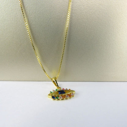 Colar Pingente Olho Grego com Zircônia Multicolor Banhado em Ouro 18k