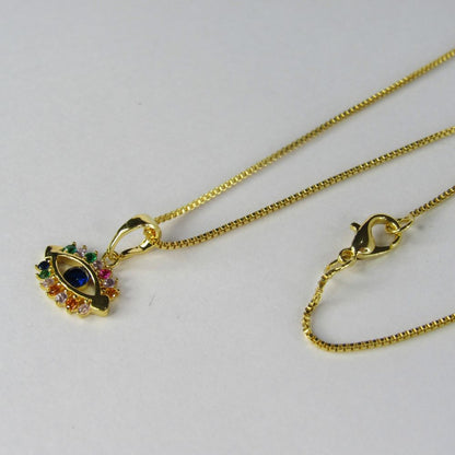 Colar Pingente Olho Grego com Zircônia Multicolor Banhado em Ouro 18k
