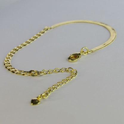 Pulseira Meia Fita Meia Corrente Banhado em Ouro 18k