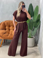 Conjunto em Anarruga Blusa Poncho Assimétrica e Calça Pantalona Sandra Ref. 16