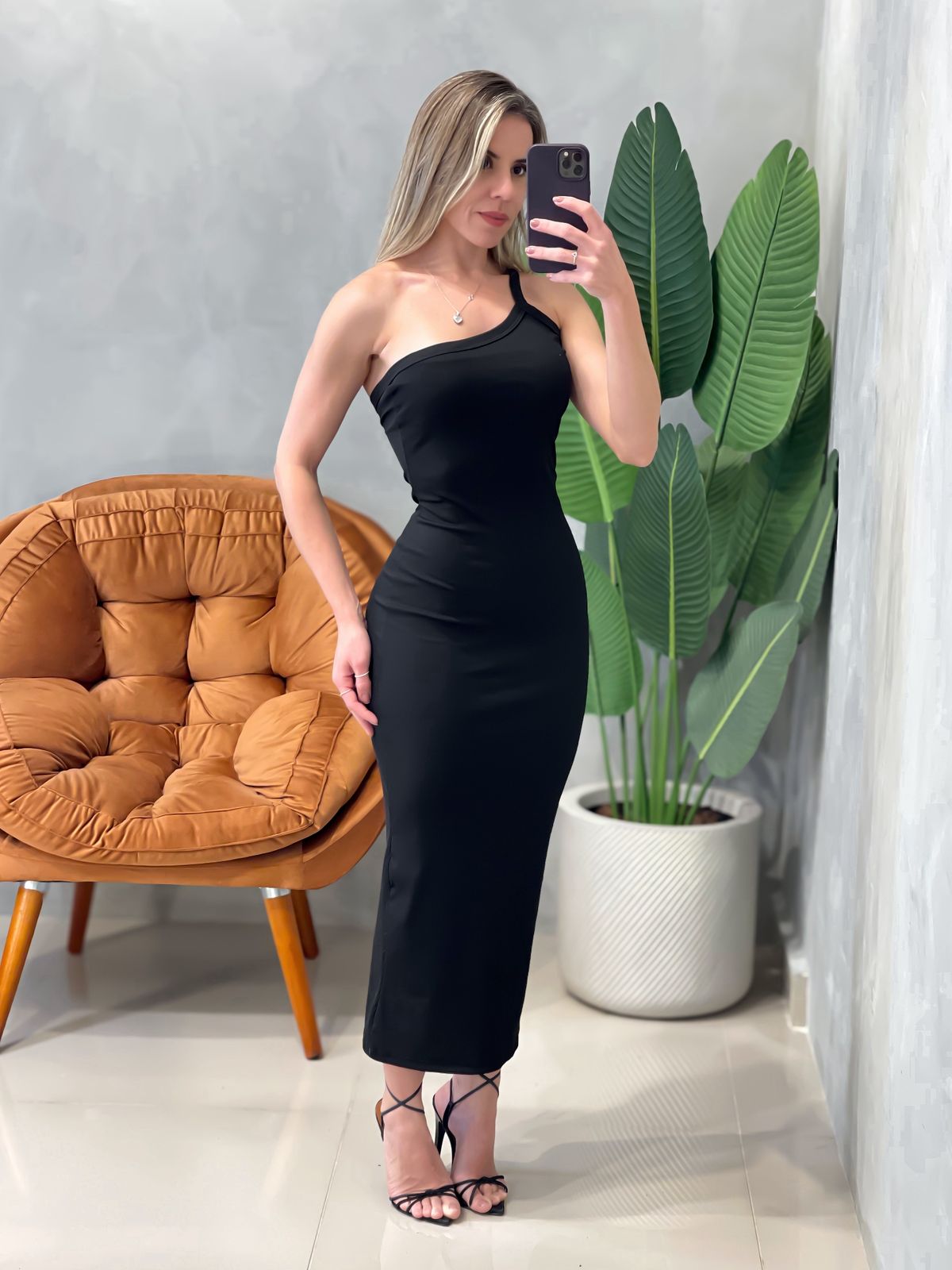 Vestido Midi em Ribana Alça Única Thais Ref. 1619
