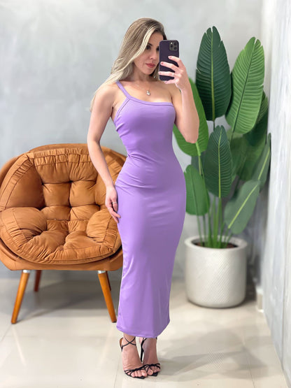 Vestido Midi em Ribana Alça Única Thais Ref. 1619